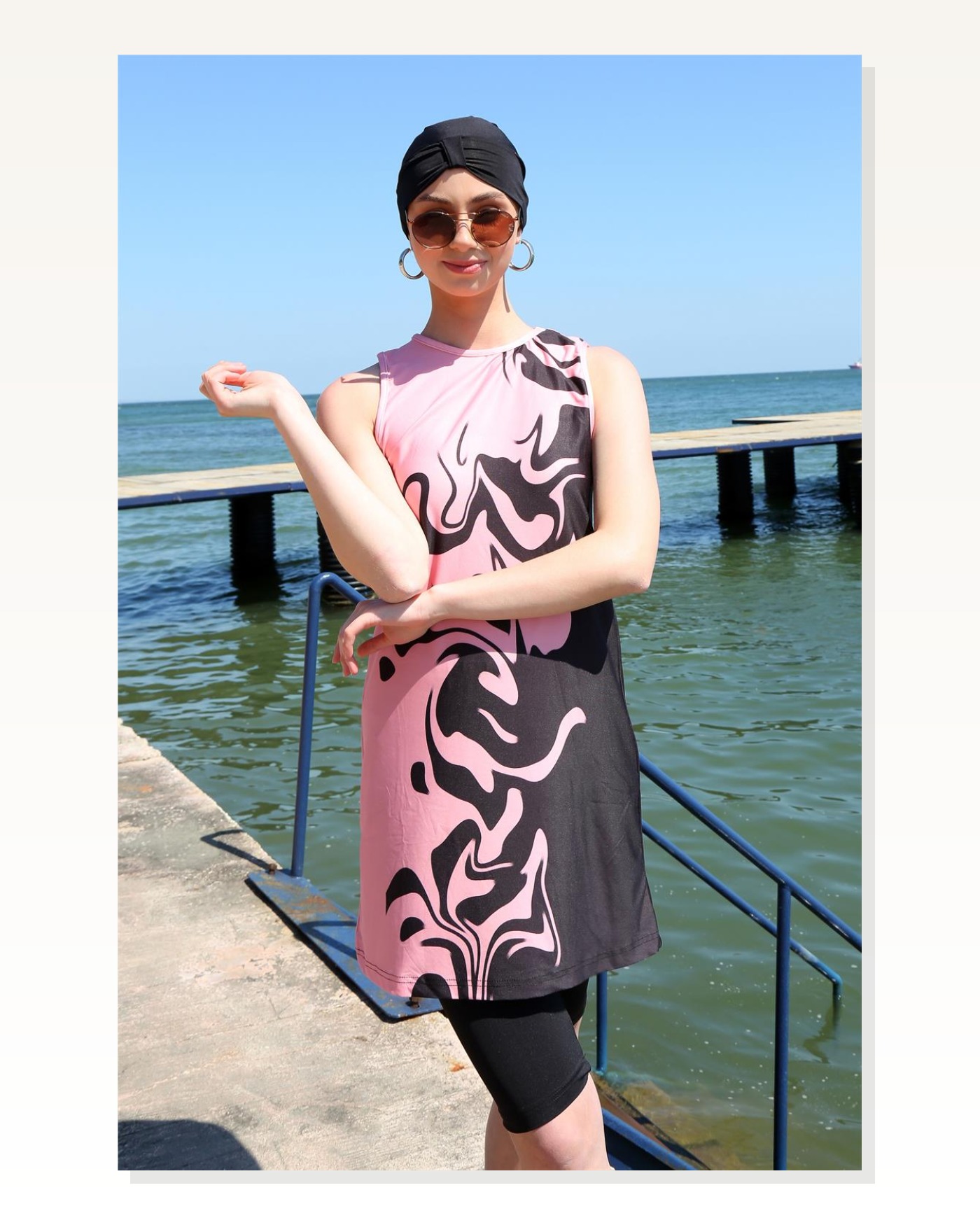 Moda Çizgi Zero Sleeve Patterned Half Hijab Swimsuit 33008 Marketplace blank