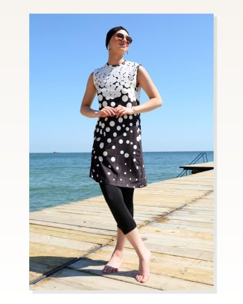 Moda Çizgi Zero Sleeve Polka Dot Half Hijab Swimsuit 33012
