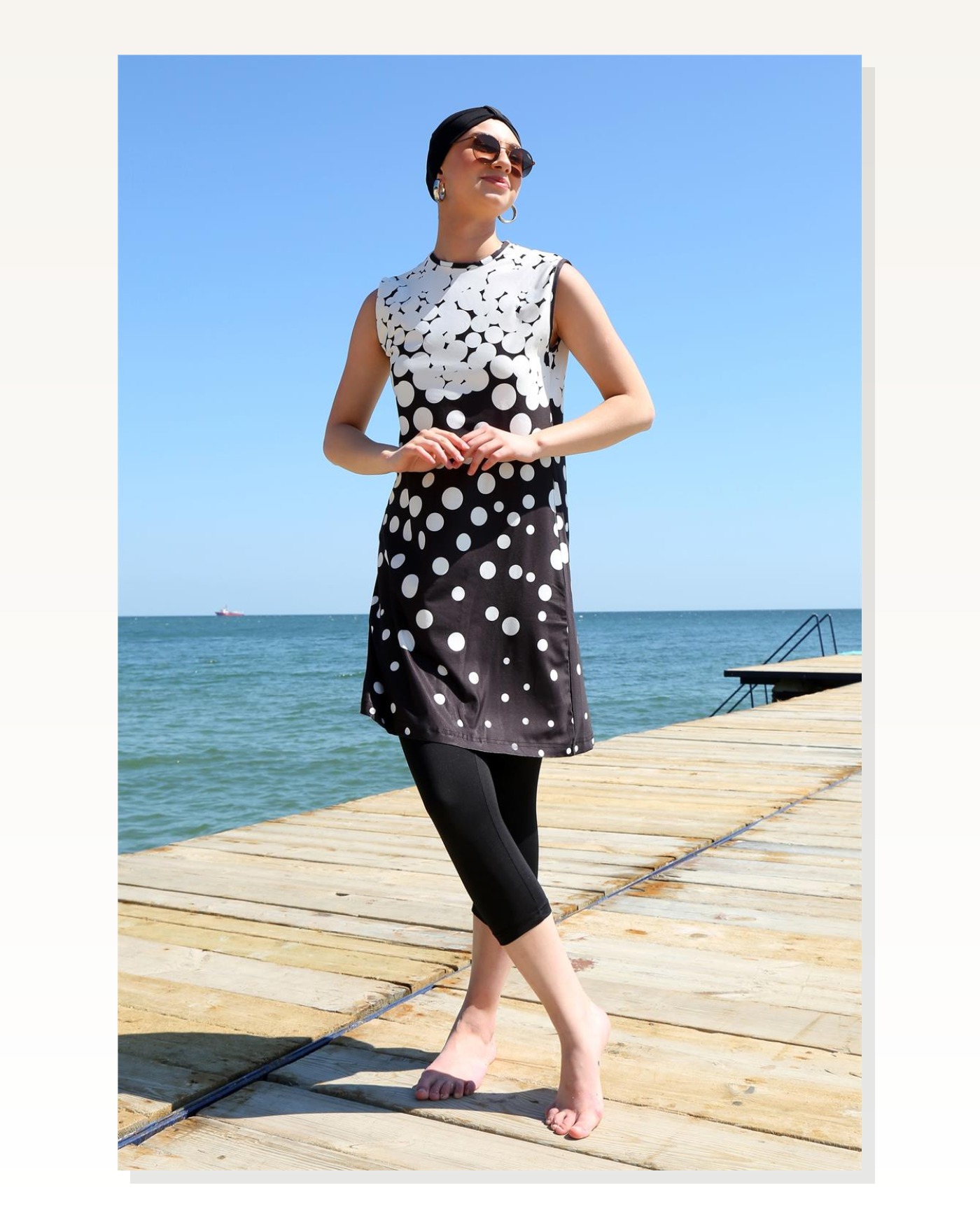 Moda Çizgi Zero Sleeve Polka Dot Half Hijab Swimsuit 33012 Marketplace blank