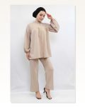 Moda Çizgid Robe Double Set Stone