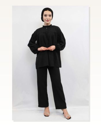 Moda Çizgid Robe Double Suit Black