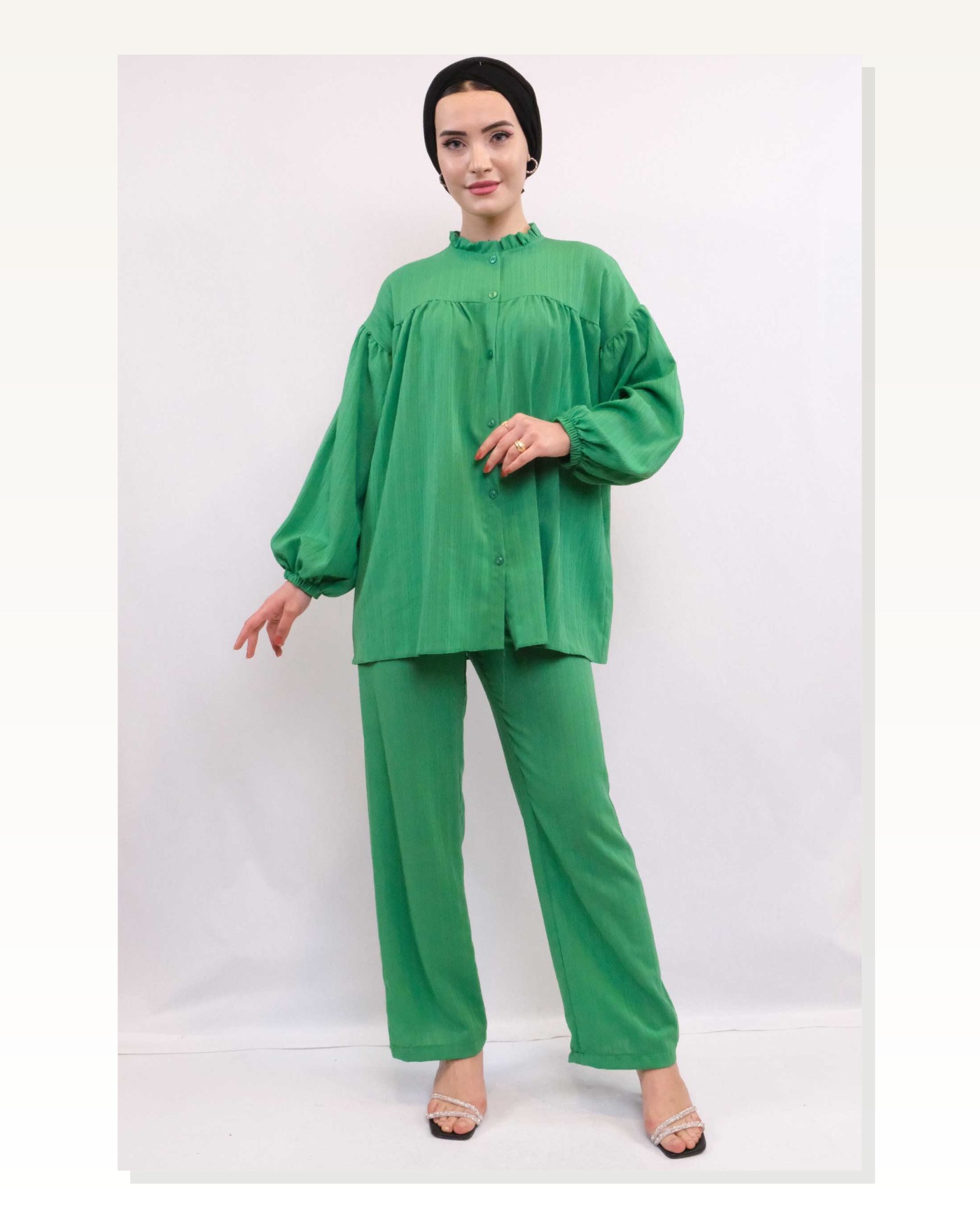 Moda Çizgid Robe Double Suit Green Marketplace blank
