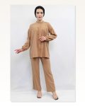 Moda Çizgid Robe Double Suit Mink