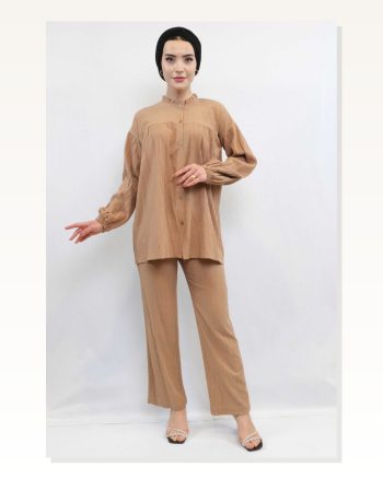 Moda Çizgid Robe Double Suit Mink