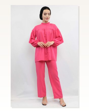 Moda Çizgid Robe Double Suit Pink