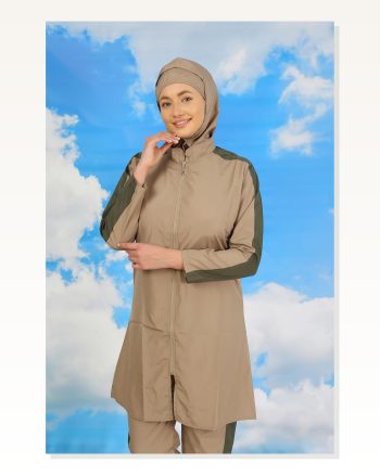 Moda Stripe Women’s Full Hijab Swimsuit With Trousers And Stripes Beige 31065