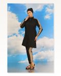 Moda Stripe Women’s Full Hijab Swimsuit with Trousers and Stripes Black 31065 Marketplace