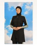 Moda Stripe Women’s Full Hijab Swimsuit With Trousers And Stripes Black 31066