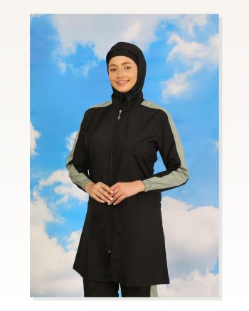 Moda Stripe Women’s Full Hijab Swimsuit With Trousers And Stripes Black 31066