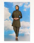 Moda Stripe Women’s Full Hijab Swimsuit With Trousers And Stripes Khaki 31066