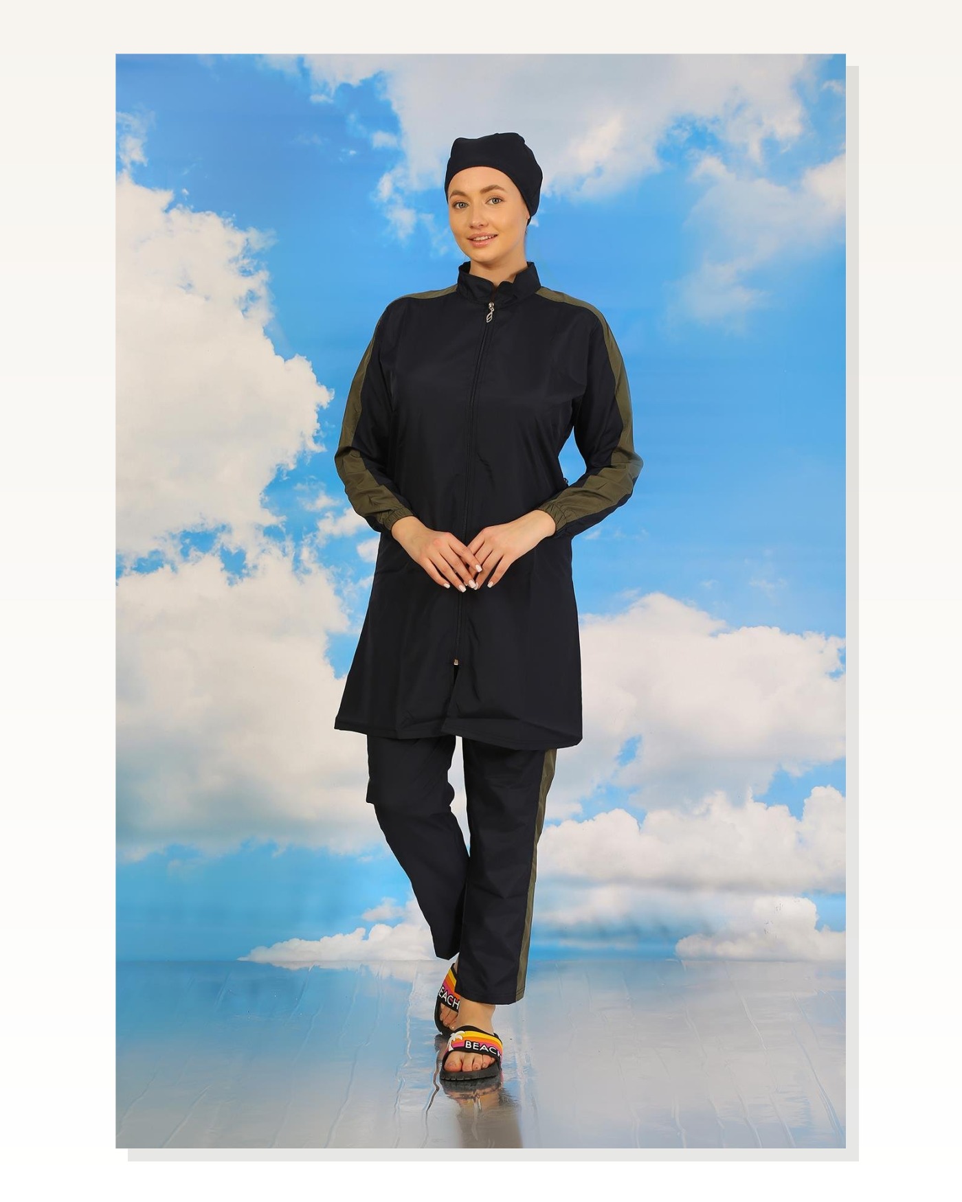 Moda Stripe Women's Full Hijab Swimsuit with Trousers and Stripes, Navy Blue 31065 Marketplace blank