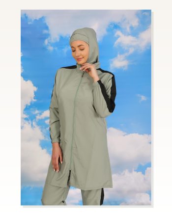 Moda Stripe Women’s Full Hijab Swimsuit With Trousers And Stripes, Water Green 31065