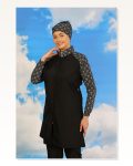 Moda Stripe Women’s Patterned Full Hijab Swimsuit with Trousers Black 31072 Marketplace