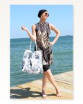 Moda Stripe Zero Sleeve Leopard Half Hijab Swimsuit 33010