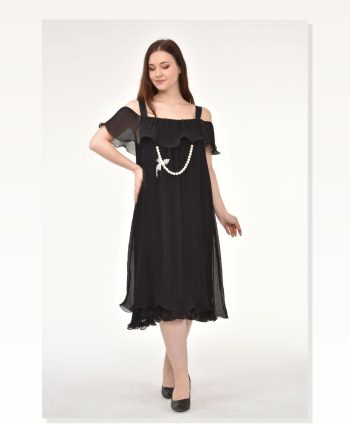 Off Shoulder Strappy Black Dress MC9412