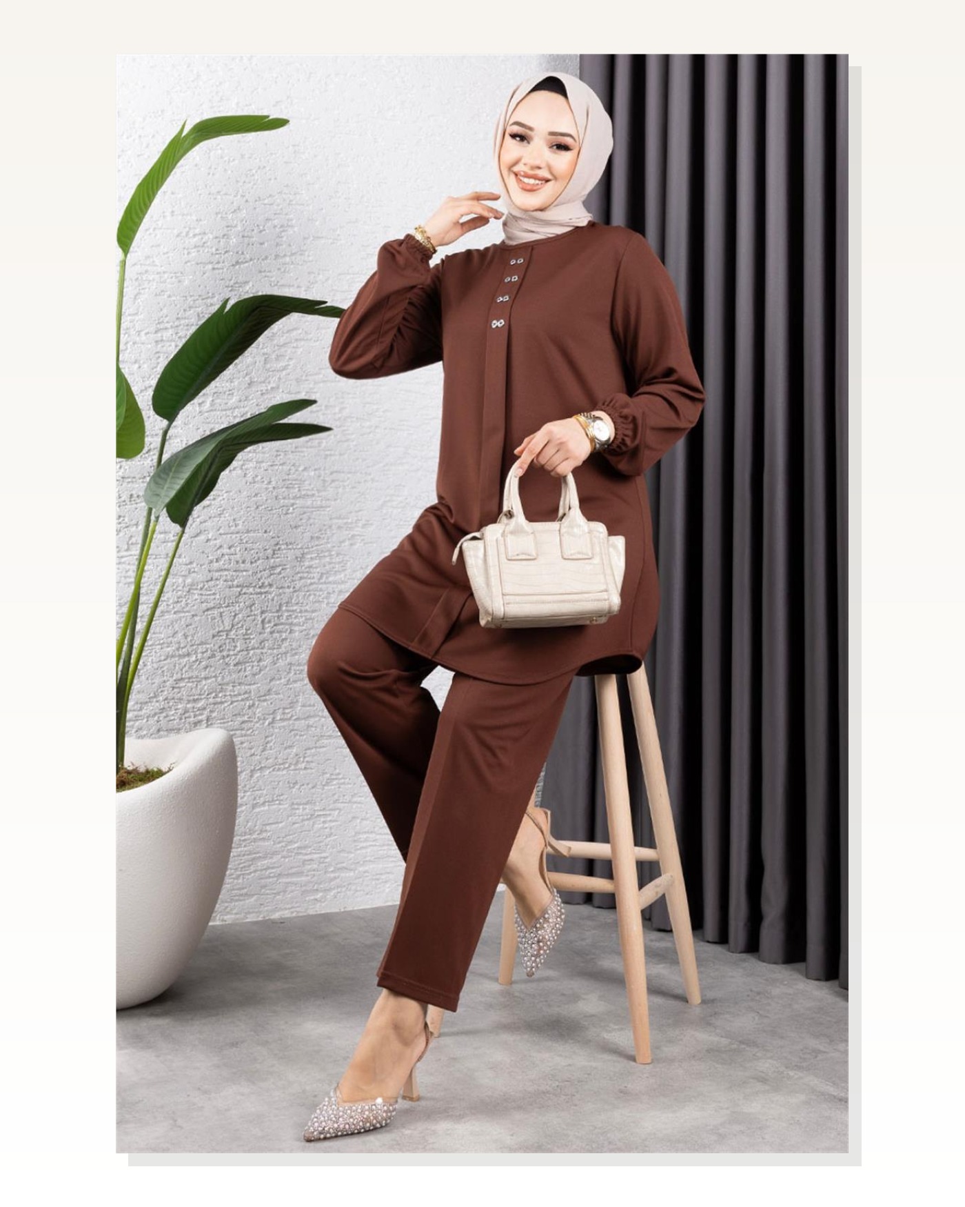 Önden Patlı Krep Takım KAHVERENGİ Marketplace blank