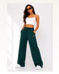 Osy Modal Yumuşak Dokulu Cima Dikişli Nakışlı Cepli Oversize Bol Paça Eşofman Altı Yeşil