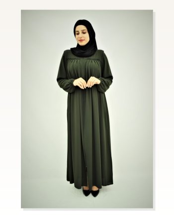 Pleated Stoned Abaya 2040 Khaki