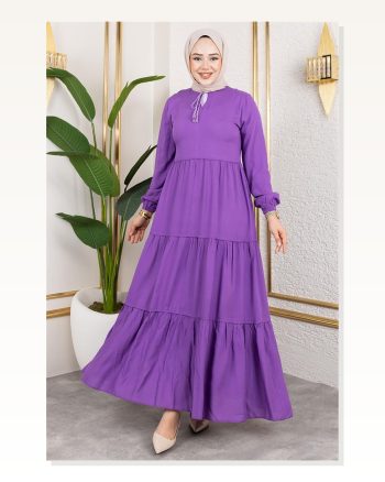 Püskül Detaylı Elbise Lila