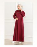Ribanalı Baskılı Elbise BORDO Marketplace