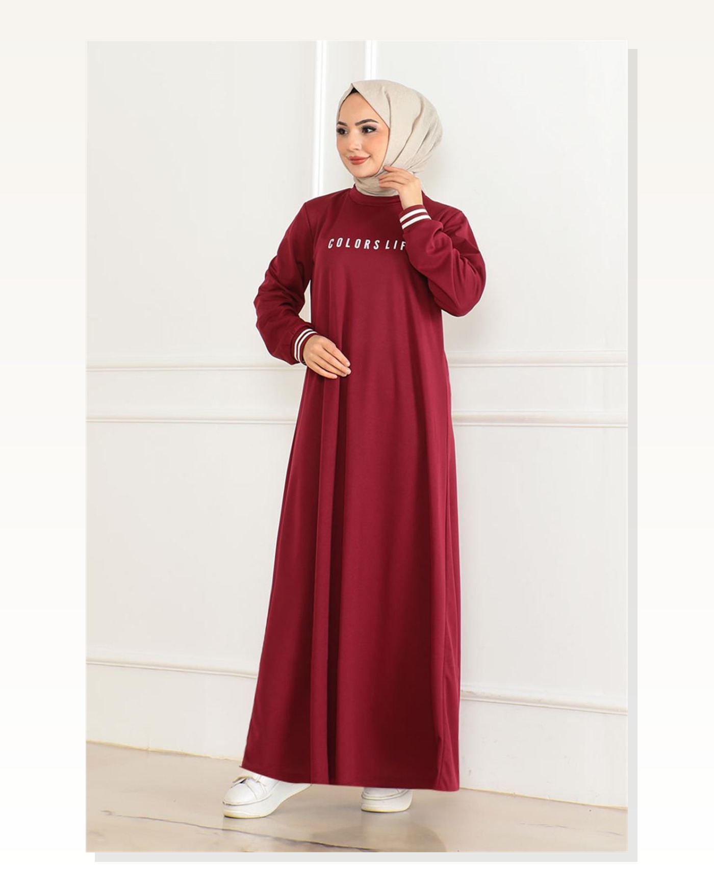 Ribanalı Baskılı Elbise BORDO Marketplace blank