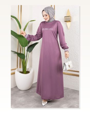 Ribanalı Baskılı Elbise LİLA