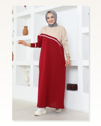 Şerit Detaylı Spor Elbise BORDO