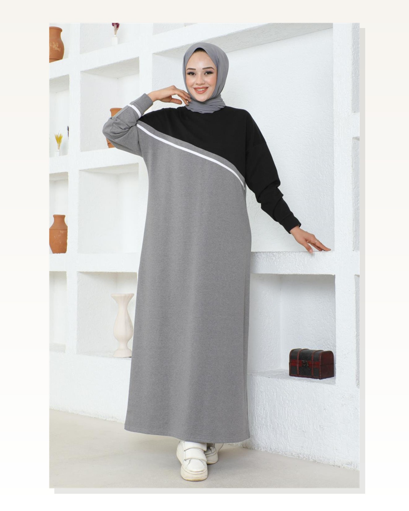 Şerit Detaylı Spor Elbise GRİ Marketplace blank