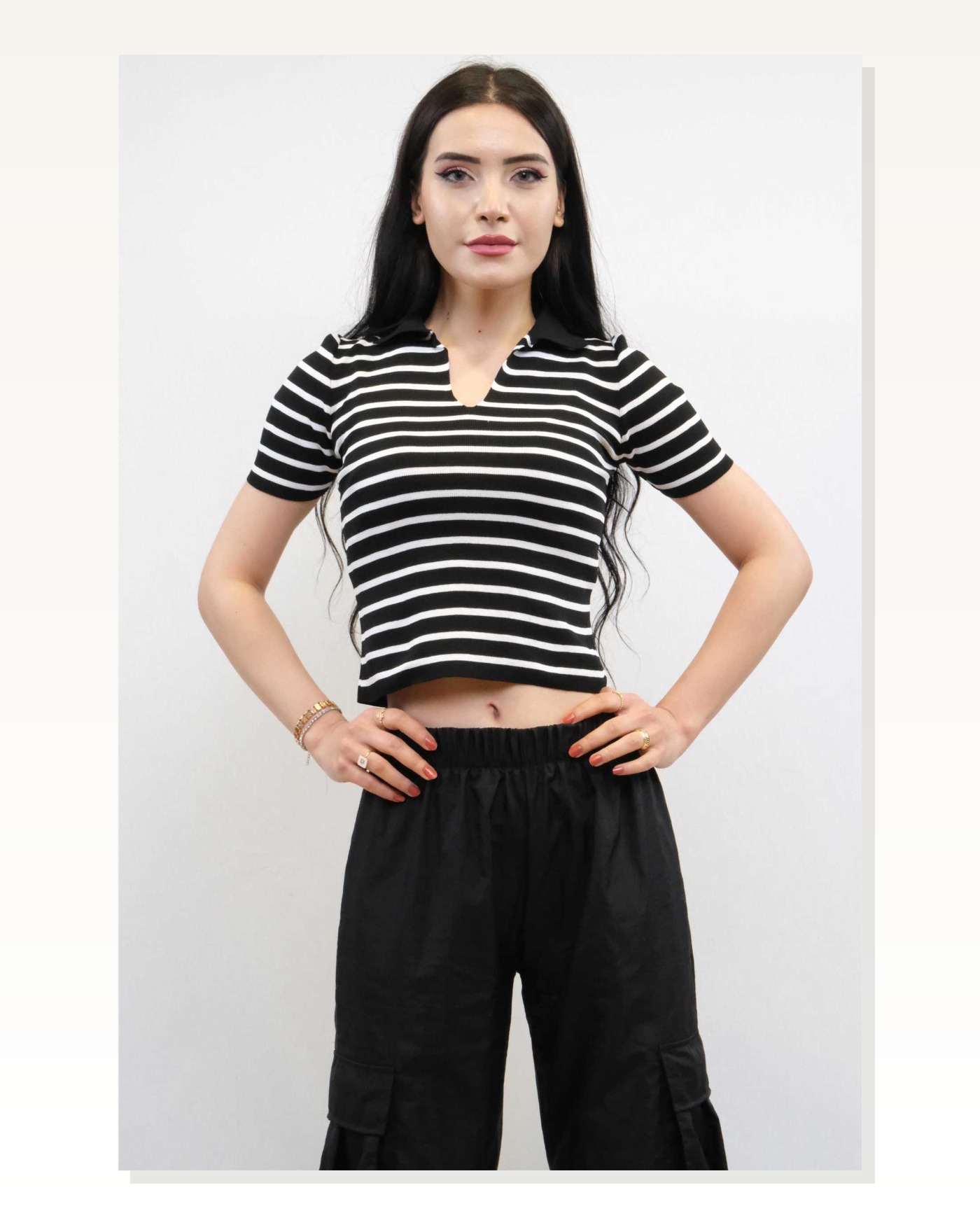Shirt Collar Striped Knitwear Blouse Black Marketplace blank
