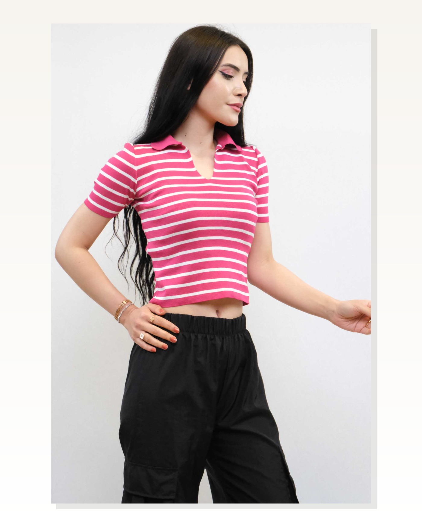 Shirt Collar Striped Knitwear Blouse Pink Marketplace blank