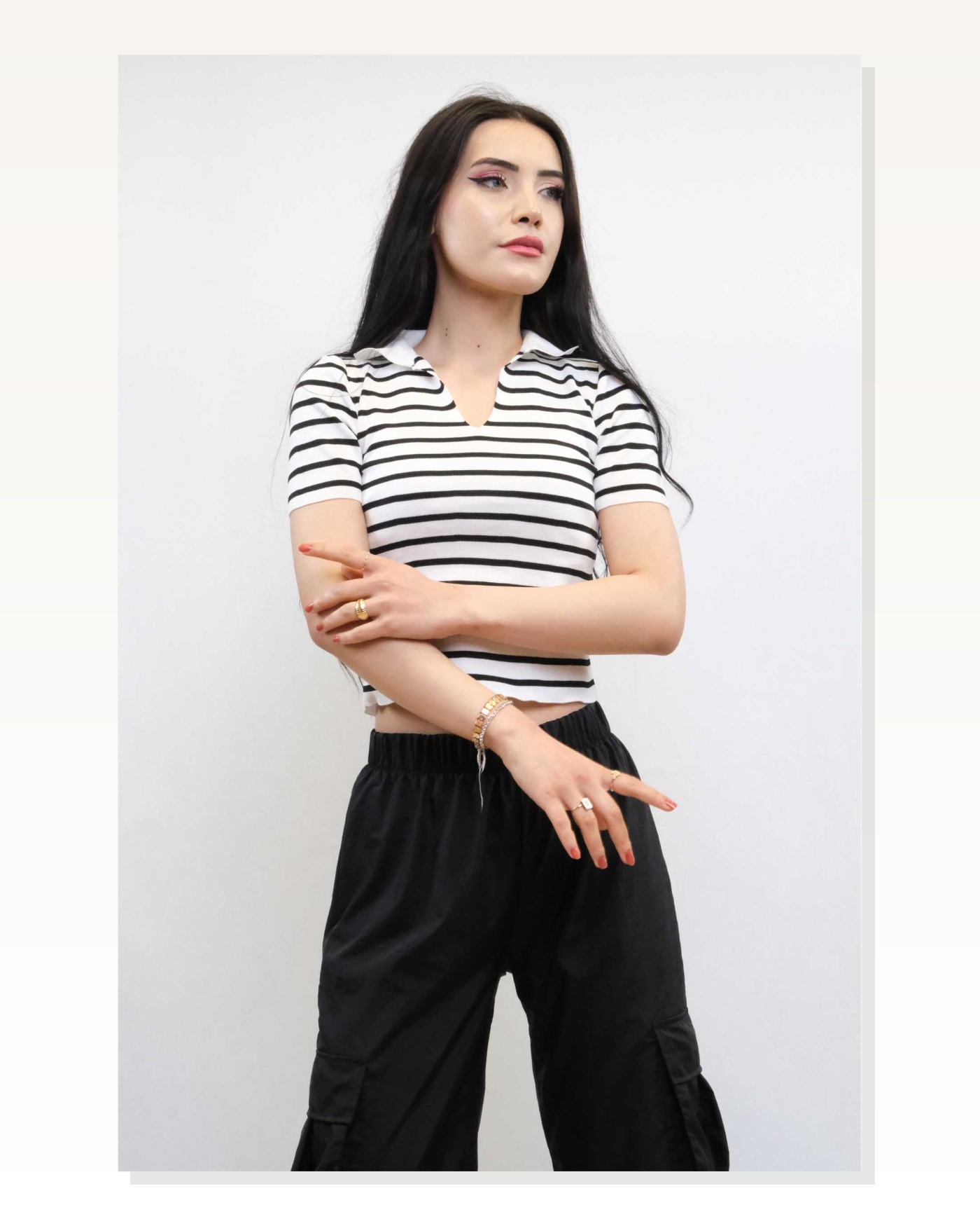 Shirt Collar Striped Knitwear Blouse White Marketplace blank