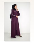 Star Crest Patterned Sleeve Striped Hijab Abaya Purple 2176 Marketplace