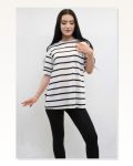 Striped Combed Cotton Tshirt Black