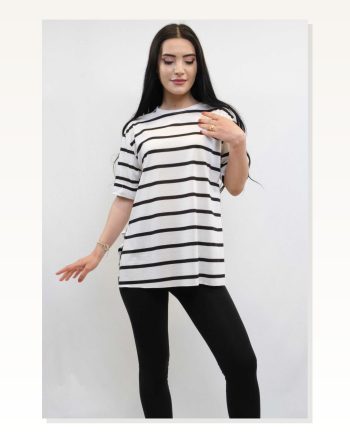 Striped Combed Cotton Tshirt Black