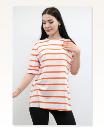 Striped Combed Cotton Tshirt Orange