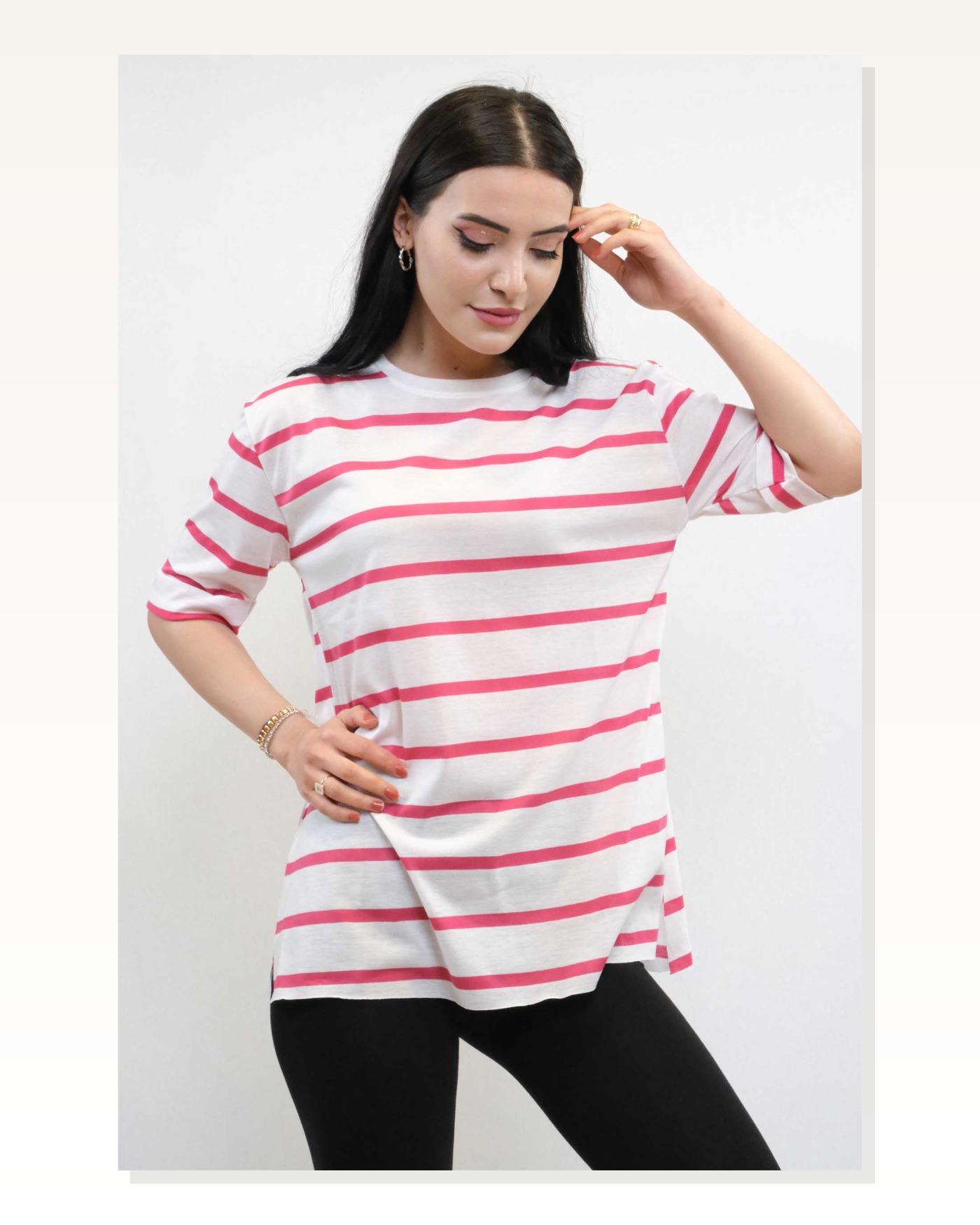 Striped Combed Cotton Tshirt Pink Marketplace blank