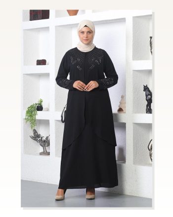 Taş İşlemeli Tesettür Elbise SİYAH