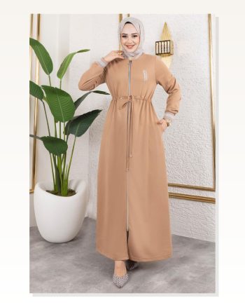 Taşlı Ribana Detaylı Ferace LATTE