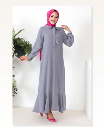 Tesettür Model Elbise Gri