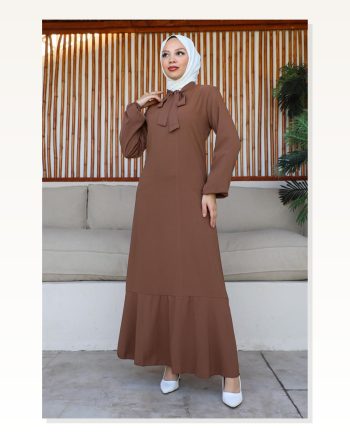 Tesettür Model Elbise Kahverengi