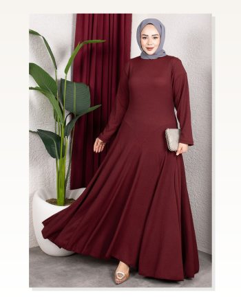 Volan Detaylı Bürümcük Elbise BORDO