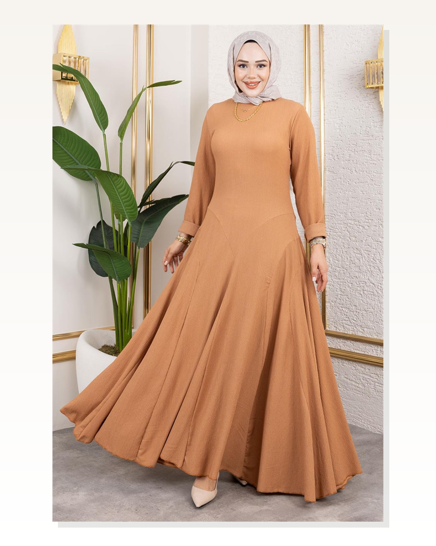 Volan Detaylı Bürümcük Elbise TABA Marketplace blank