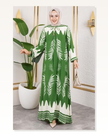 Yakası Bağlamalı Viskon Elbise Çağla Yeşili