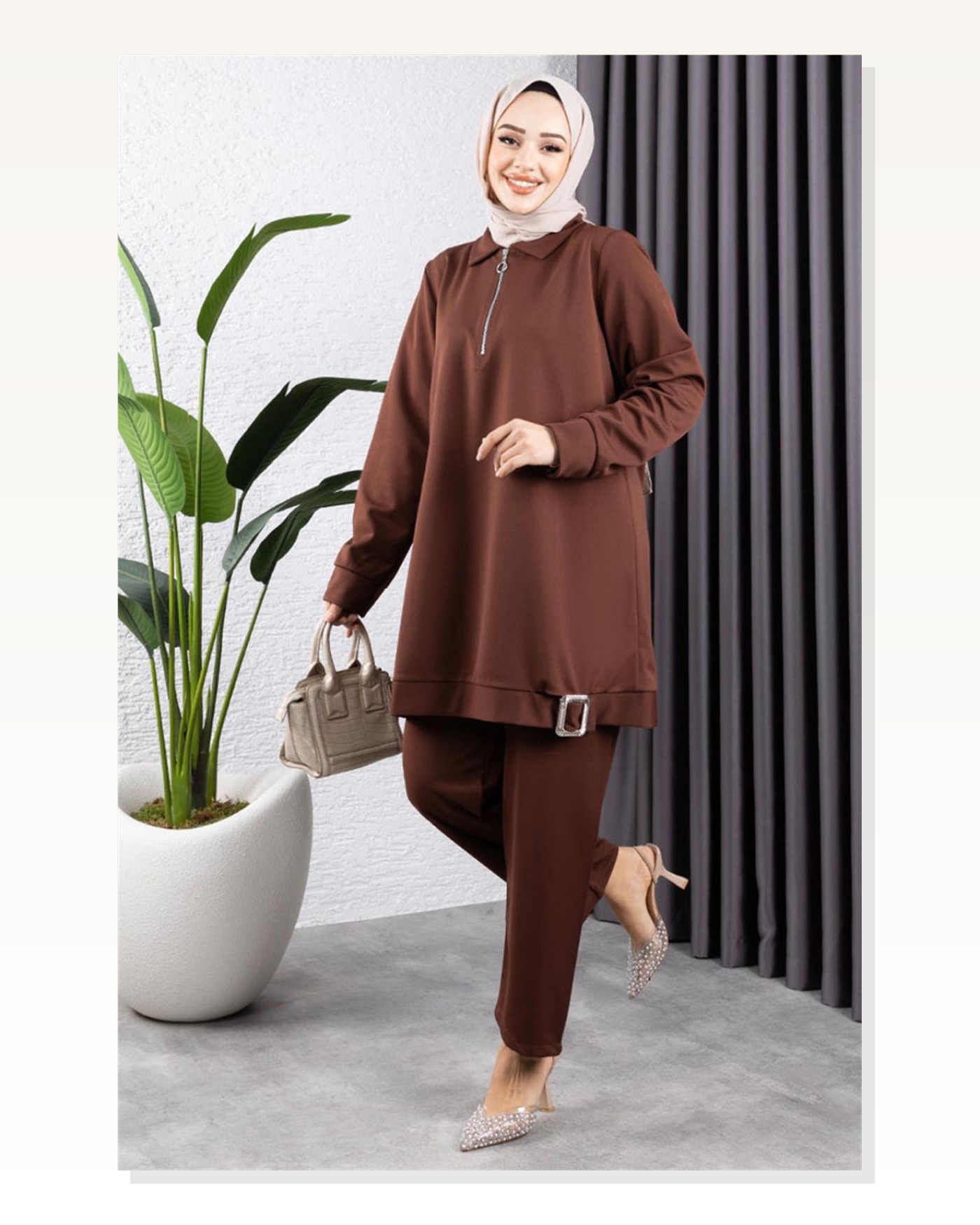 Yarım Fermuarlı Spor Takım KAHVERENGİ Marketplace blank