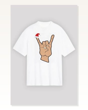 Yılbaşı Noel Başlıklı Serçe Parmak Baskılı Oversize Bisiklet Yaka T-shirt Beyaz