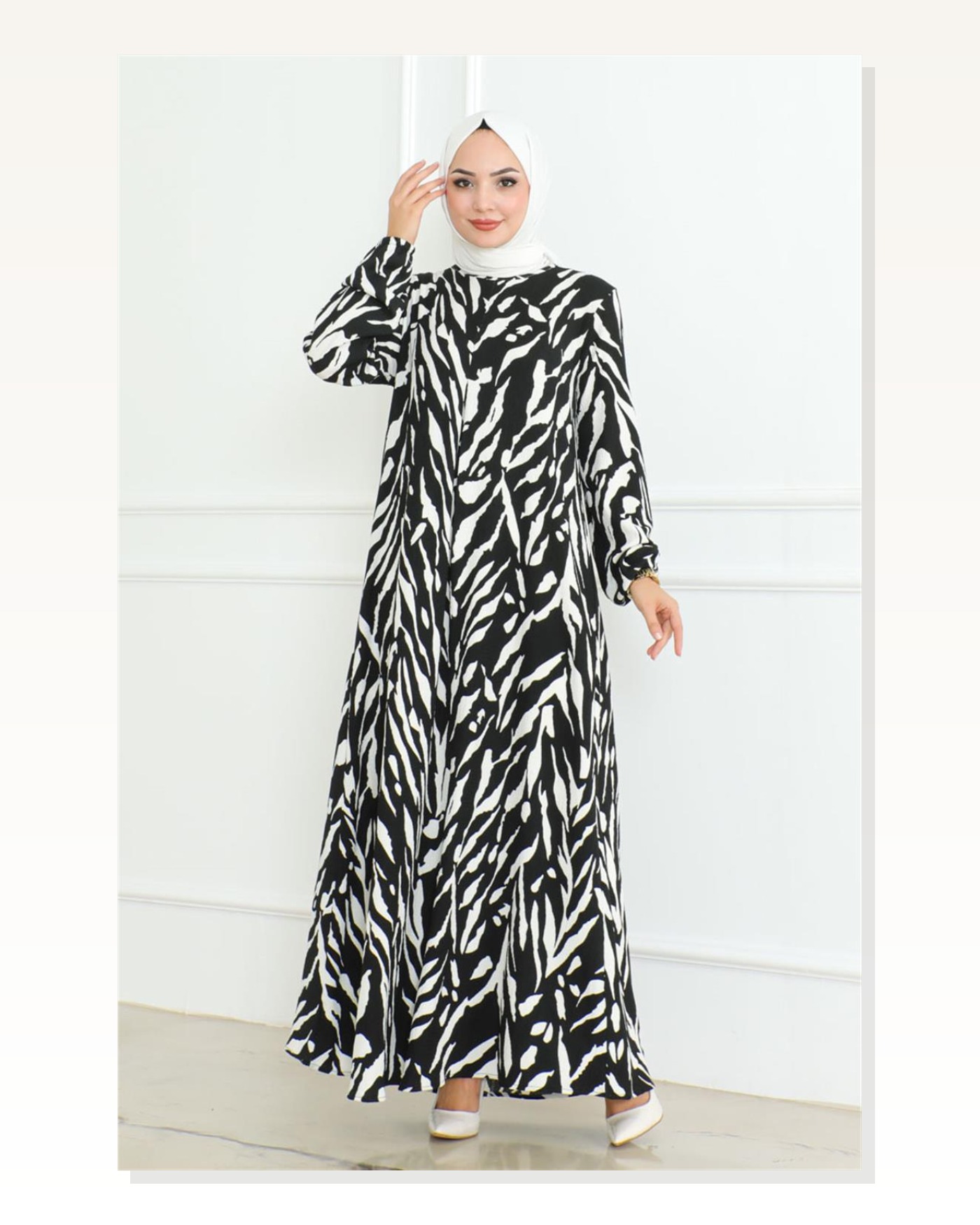 Zebra Desen Tesettür Elbise SİYAH Marketplace blank