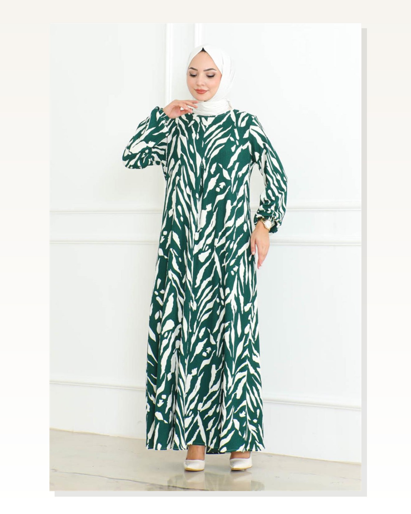 Zebra Desen Tesettür Elbise YEŞİL Marketplace blank